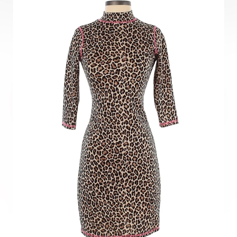 BRAND NEW Slate & Willow Women Brown Leopard Mock Neck Dress S